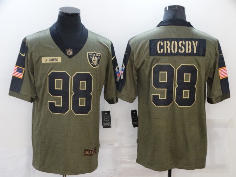 Men's Las Vegas Raiders #98 Maxx Crosby 2021 Olive Salute To Service Limited Stitched Jersey Men's Las Vegas Raiders #98 Maxx Crosby 2021 Olive Salute To Service Limited Stitched Jersey